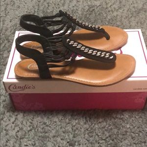 Candie’s size 7 black sparkly flat sandal